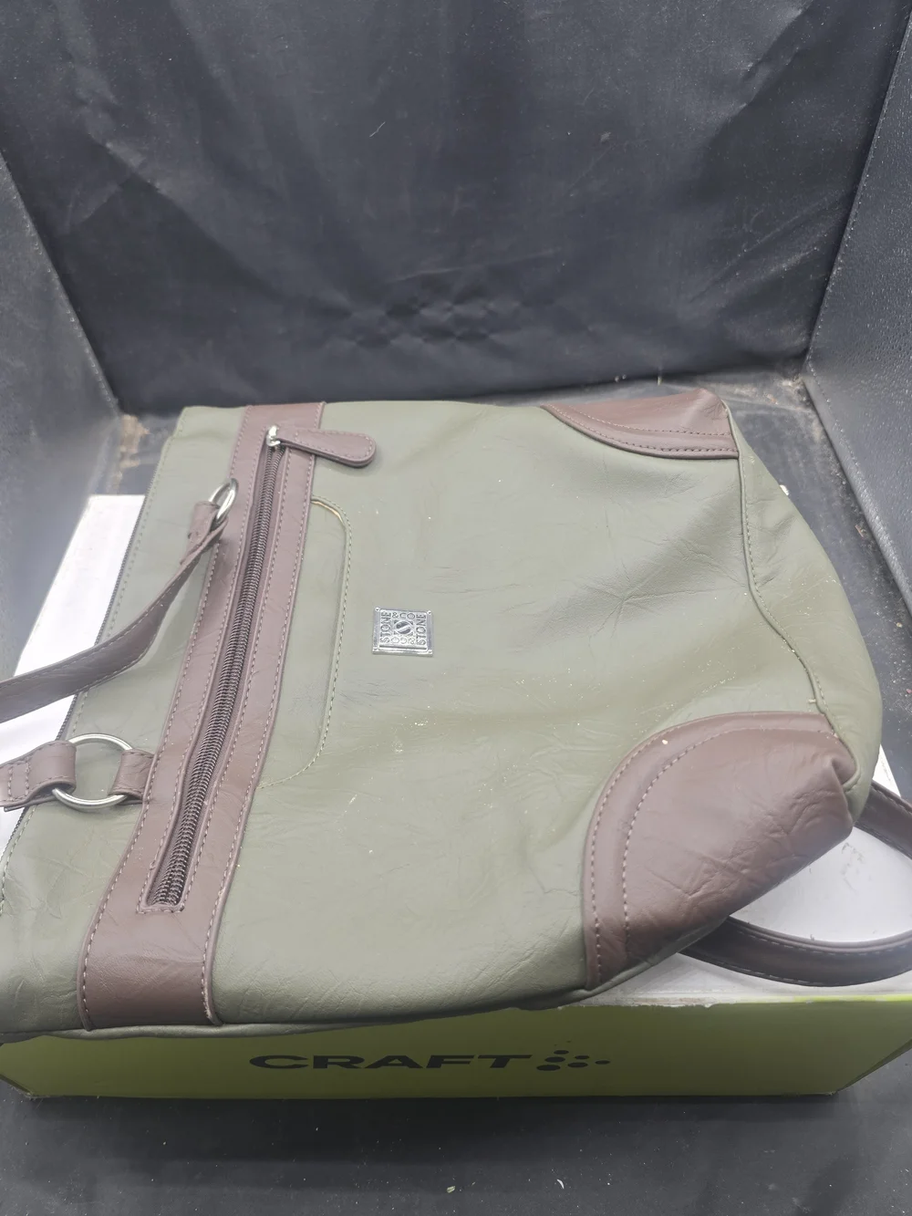 Stone & Co. Olive Green Backpack with Brown Trim